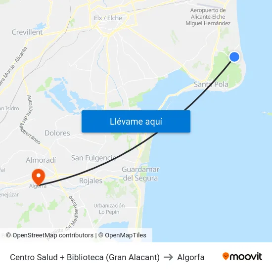 Centro Salud + Biblioteca (Gran Alacant) to Algorfa map