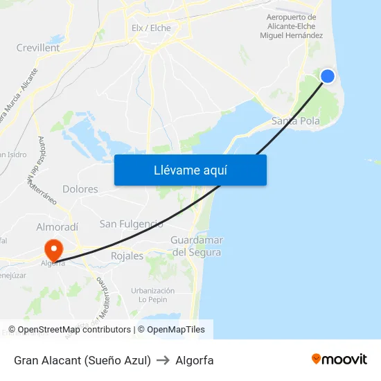 Gran Alacant (Sueño Azul) to Algorfa map