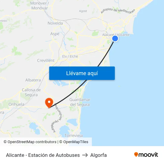 Alicante - Estación de Autobuses to Algorfa map