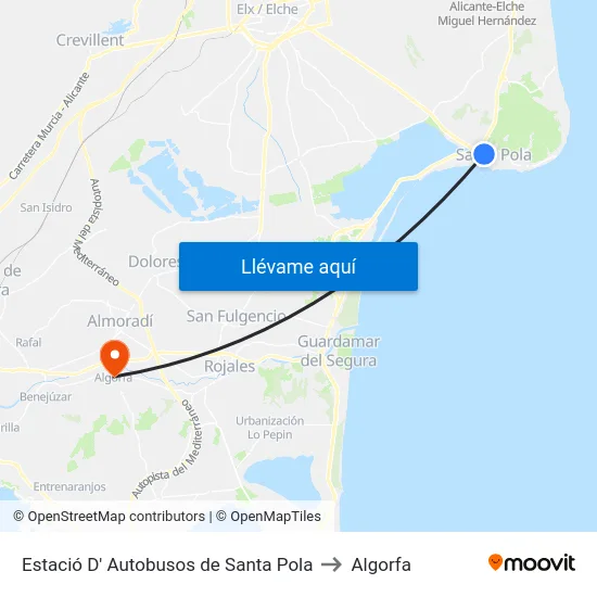 Estació D' Autobusos de Santa Pola to Algorfa map