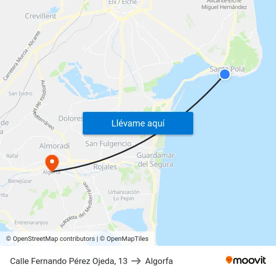 Calle Fernando Pérez Ojeda, 13 to Algorfa map