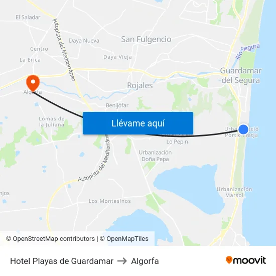 Hotel Playas de Guardamar to Algorfa map