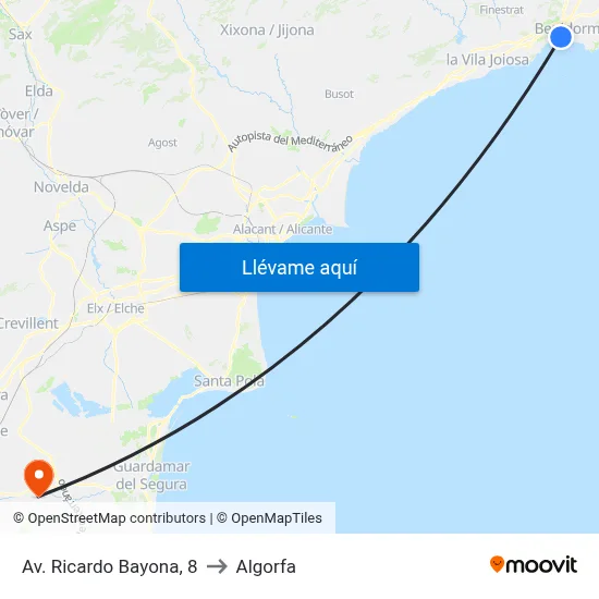 Av. Ricardo Bayona, 8 to Algorfa map