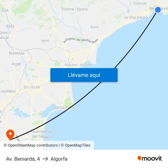 Av. Beniardá, 4 to Algorfa map