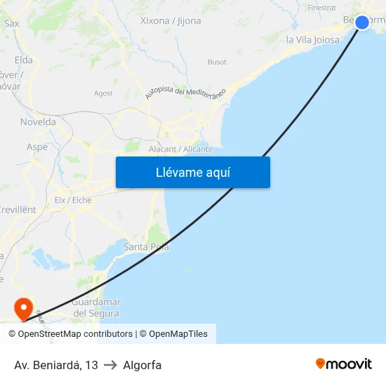 Av. Beniardá, 13 to Algorfa map