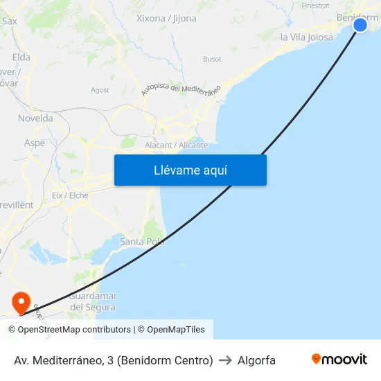 Av. Mediterráneo, 3 (Benidorm Centro) to Algorfa map