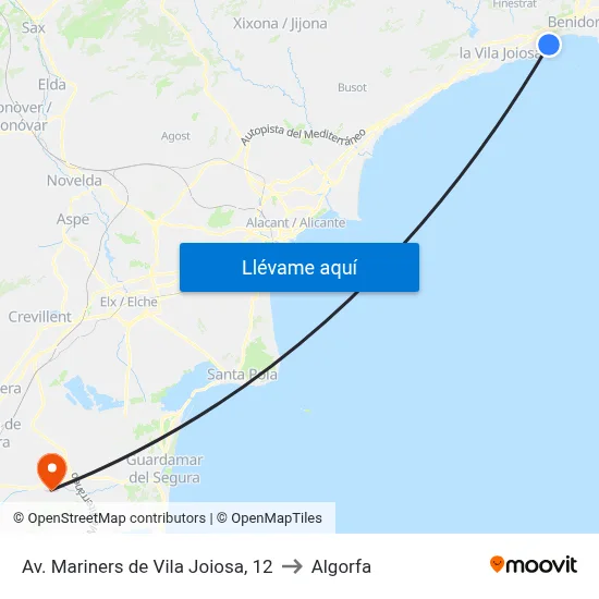 Av. Mariners de Vila Joiosa, 12 to Algorfa map