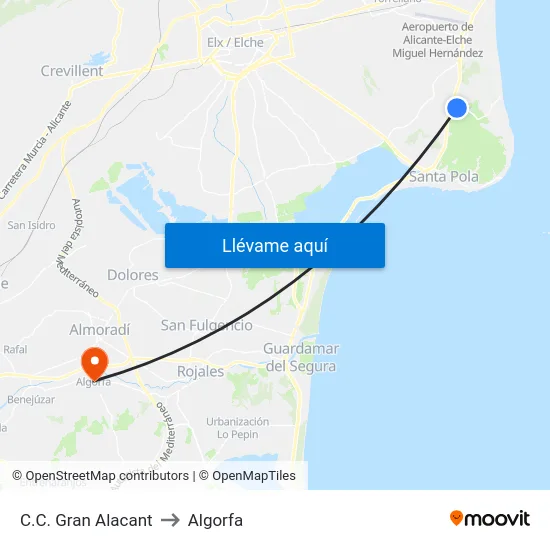 C.C. Gran Alacant to Algorfa map