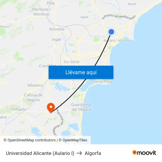 Universidad Alicante (Aulario I) to Algorfa map