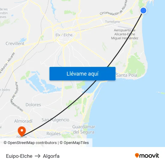 Euipo-Elche to Algorfa map
