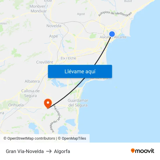 Gran Vía-Novelda to Algorfa map