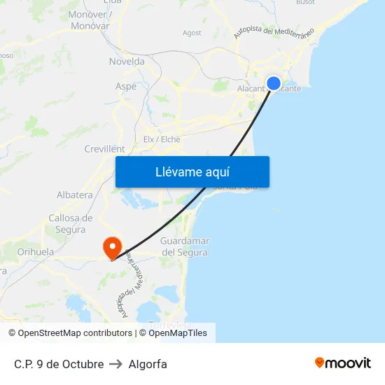 C.P. 9 de Octubre to Algorfa map