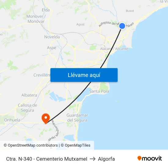 Ctra. N-340 - Cementerio Mutxamel to Algorfa map