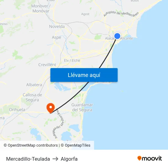 Mercadillo-Teulada to Algorfa map