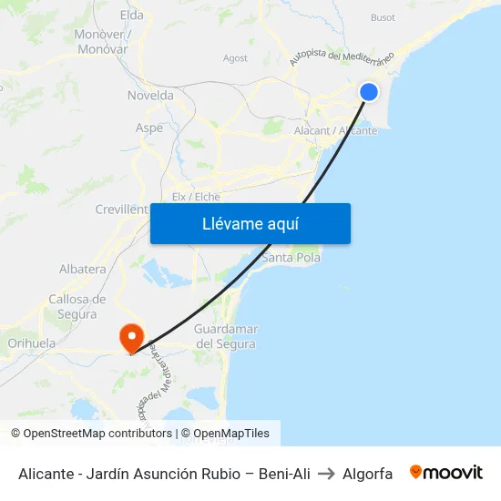 Alicante - Jardín Asunción Rubio – Beni-Ali to Algorfa map