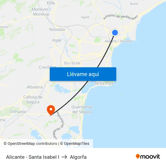 Alicante - Santa Isabel I to Algorfa map