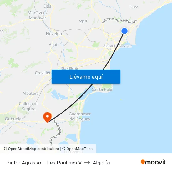 Pintor Agrassot - Les Paulines V to Algorfa map