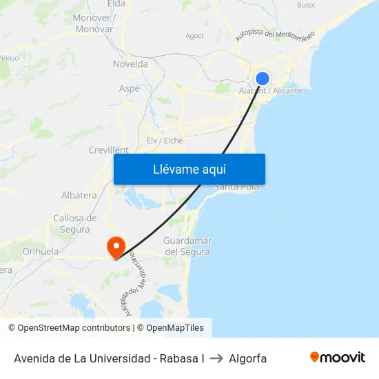 Avenida de La Universidad - Rabasa I to Algorfa map