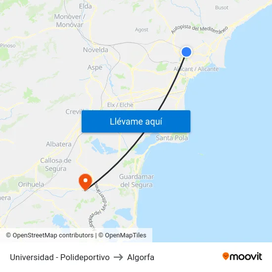 Universidad - Polideportivo to Algorfa map