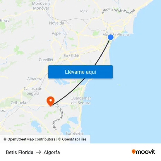 Betis Florida to Algorfa map