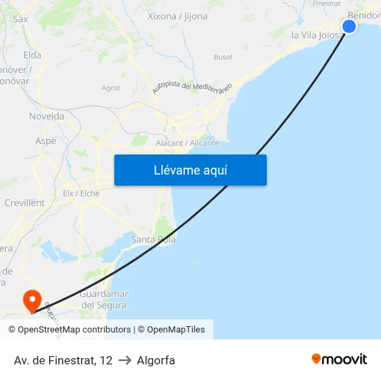 Av. de Finestrat, 12 to Algorfa map