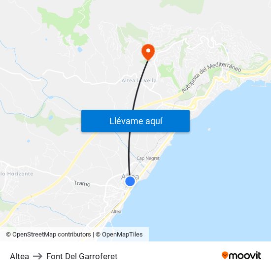 Altea to Font Del Garroferet map