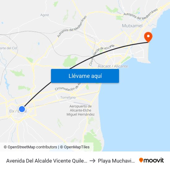 Avenida Del Alcalde Vicente Quiles, 2 to Playa Muchavista map