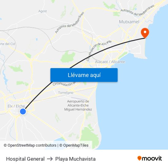 Hospital General to Playa Muchavista map