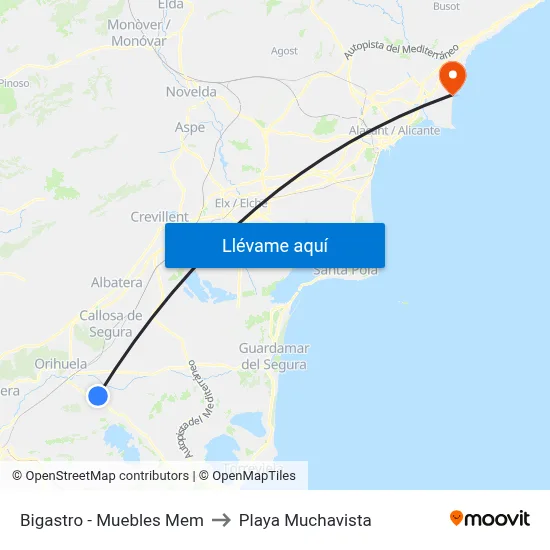 Bigastro - Muebles Mem to Playa Muchavista map