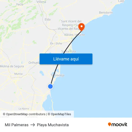 Mil Palmeras to Playa Muchavista map