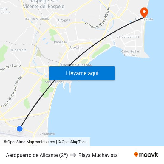 Aeropuerto de Alicante (2º) to Playa Muchavista map
