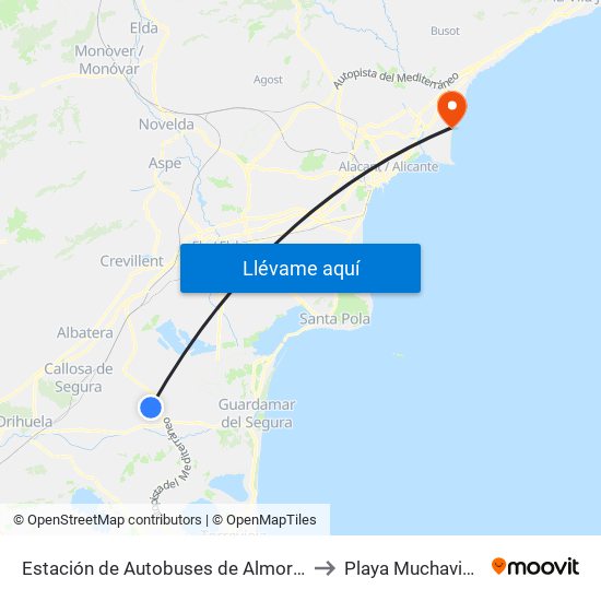 Estación de Autobuses de Almoradí to Playa Muchavista map