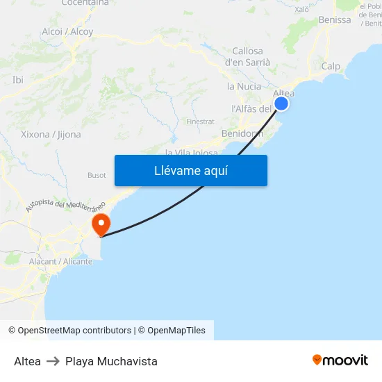 Altea to Playa Muchavista map