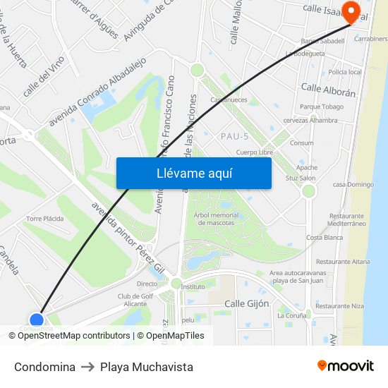 Condomina to Playa Muchavista map