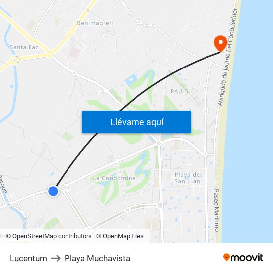 Lucentum to Playa Muchavista map