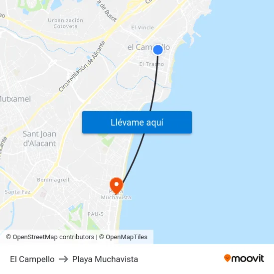El Campello to Playa Muchavista map