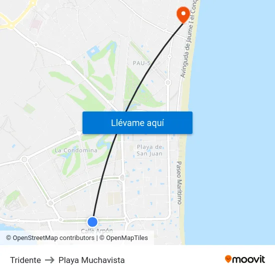 Tridente to Playa Muchavista map