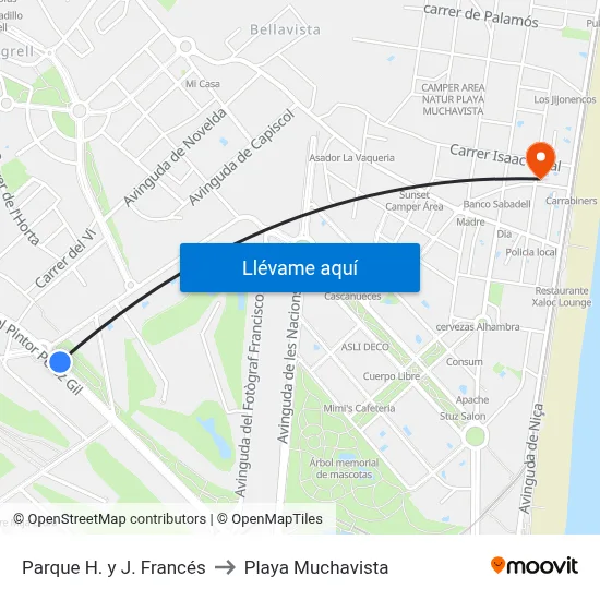 Parque H. y J. Francés to Playa Muchavista map