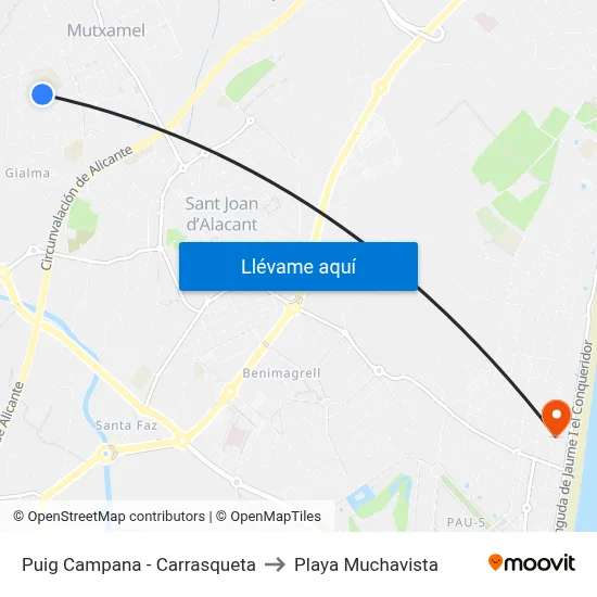 Puig Campana - Carrasqueta to Playa Muchavista map
