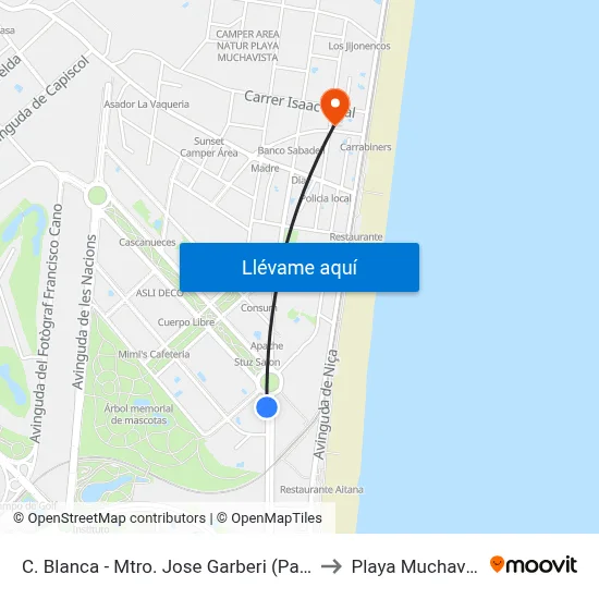 C. Blanca - Mtro. Jose Garberi (Pau 5) II to Playa Muchavista map