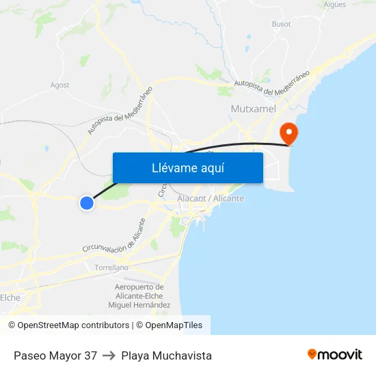 Paseo Mayor 37 to Playa Muchavista map
