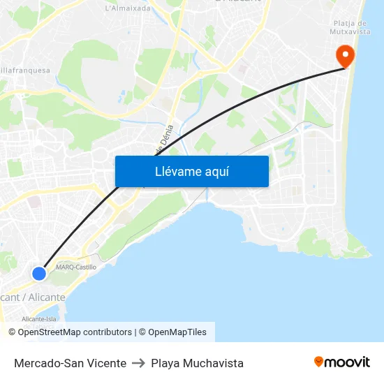 Mercado-San Vicente to Playa Muchavista map