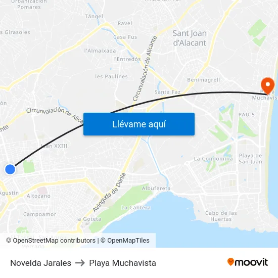 Novelda Jarales to Playa Muchavista map