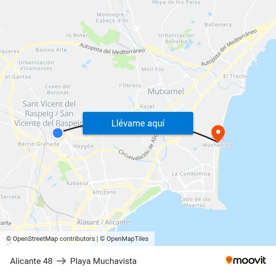 Alicante 48 to Playa Muchavista map