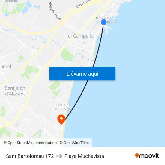 Sant Bartolomeu 172 to Playa Muchavista map