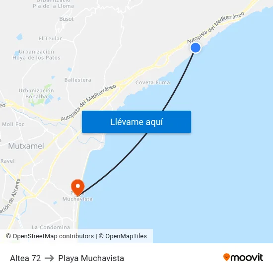Altea 72 to Playa Muchavista map