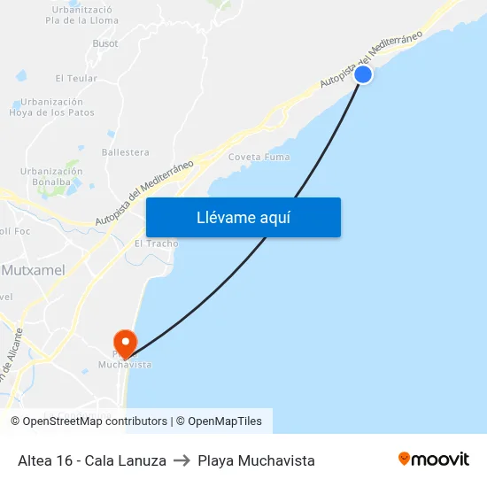 Altea 16 - Cala Lanuza to Playa Muchavista map