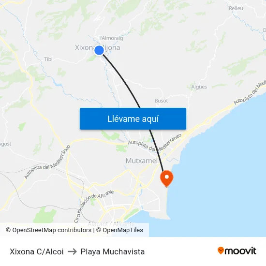 Xixona C/Alcoi to Playa Muchavista map