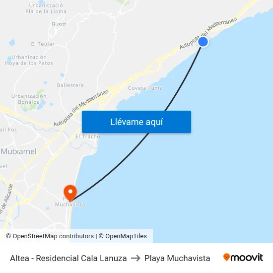 Altea - Residencial Cala Lanuza to Playa Muchavista map