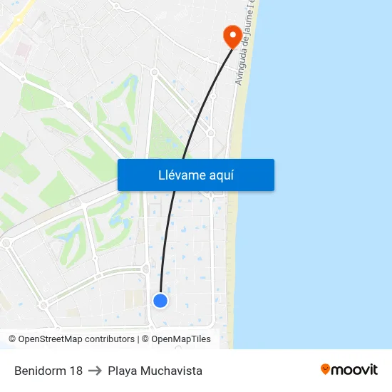 Benidorm 18 to Playa Muchavista map